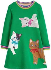Girl's Cotton Dress - Kitties, Rabbits, Hearts, and Love - Perfect for Autumn and Winter