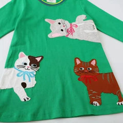 Girl's Cotton Dress - Kitties, Rabbits, Hearts, and Love - Perfect for Autumn and Winter