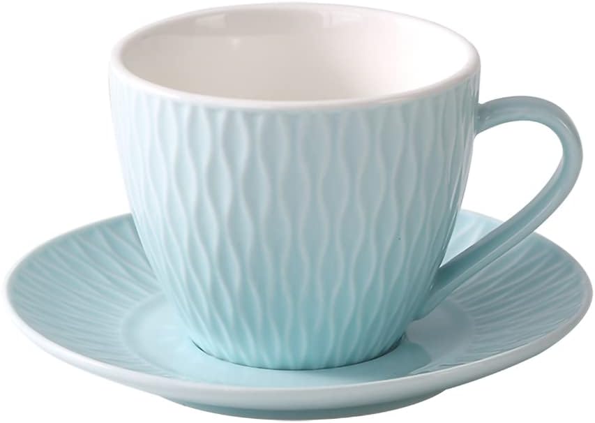 WAIT FLY Retro Embossed Ceramic Coffee Mug Set with Saucer, Tea Cup, Breakfast cup, Dessert Plate-Orange-3 OZ