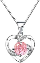 Necklace for Women Gem Heart Pendant Necklace Womens Love Colorful Design Pendant Necklace Jewelry Gifts for Women (Sky blue pendant)