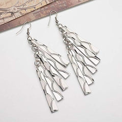 Trendy Earrings Silver Stud Dangle Long Tassel Earrings