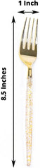 24 Clear 8.5-inch Disposable Plastic Forks Gold Glittered Handle Wedding Party Reception Catering Decorations Supplies