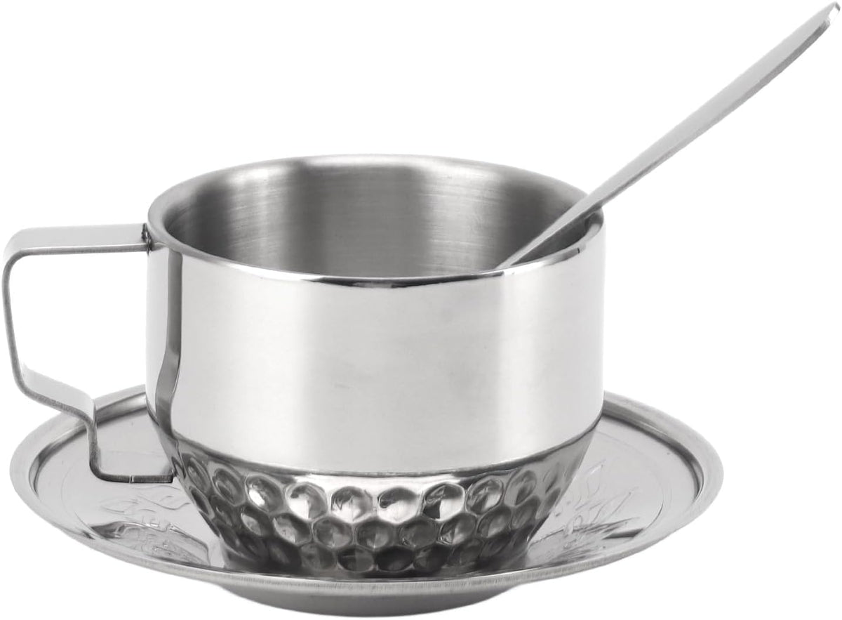 Stainless Steel Coffee Cup Set, 125ML Double Walled Coffee Mugs Espresso Cups with Saucer and Spoon, for Cappuccino,Latte,Tea,Milk,Hot Cocoa
