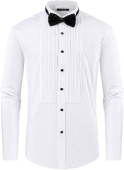 FAHIZO Men's White Tuxedo Shirt with Wing Collar, French Cuffs & Accessories
