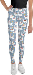 STARCOVE Llama Print Girls Leggings (8-20), Blue Youth Teen Cute Tween Kids Yoga Pants Graphic Fun Tights Gift