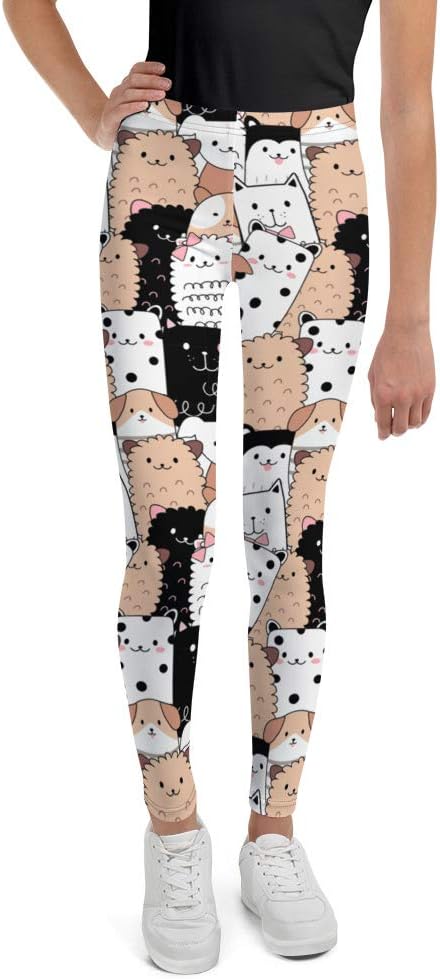 Cute Dogs Pattern Girls Leggings (8-20), Puppy Pets Animals Youth Teen Cute Printed Kids Yoga Pants Graphic Tights Gift
