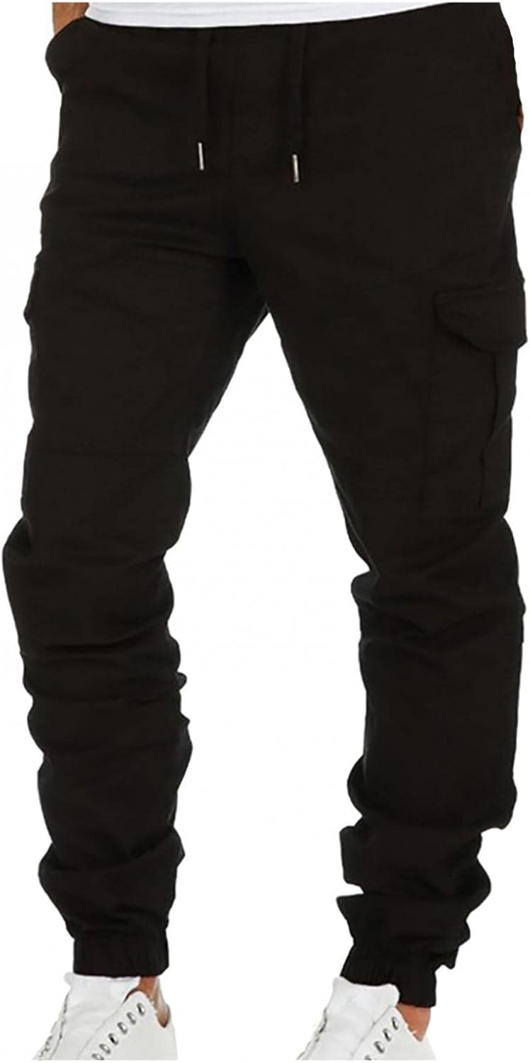 WUAI-Men Fashion Slim Fit Jogger Pants Drawstring Stretch Twill Cargo Athletic Workout Chino Utility Combat Pants with Pocket