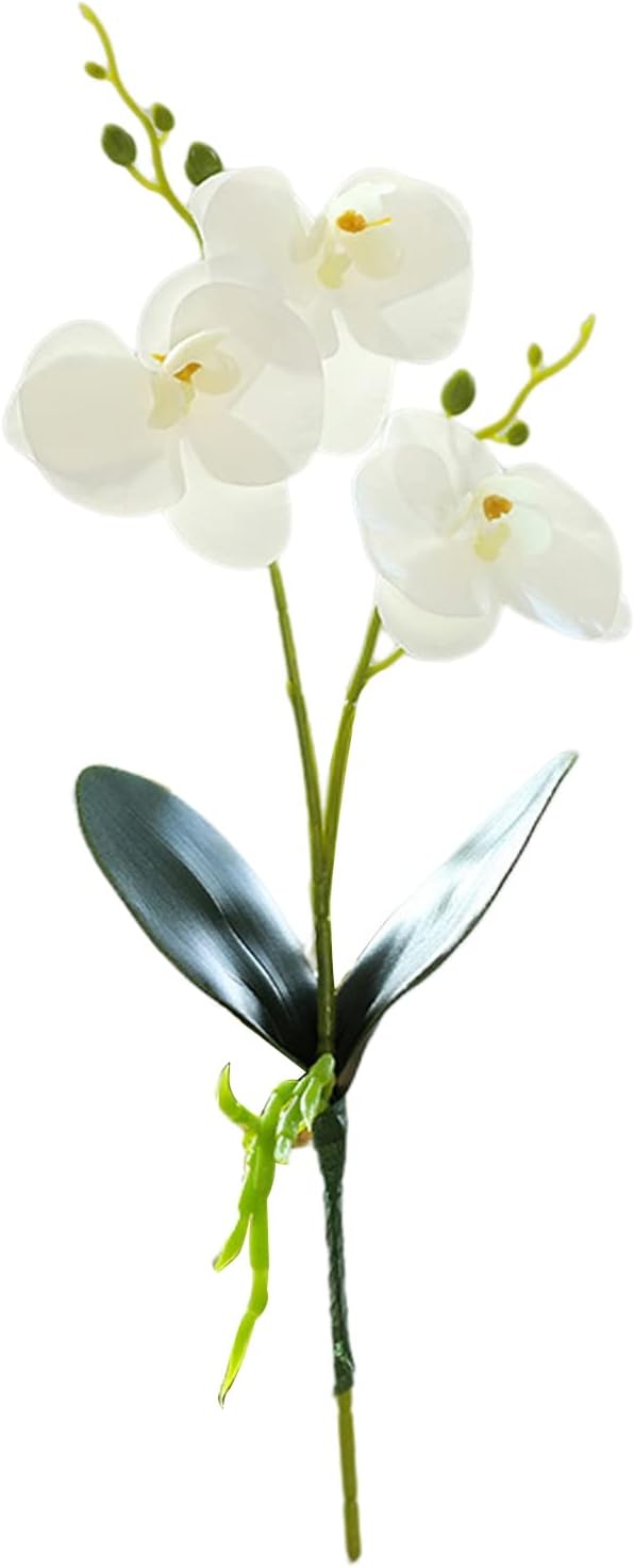 Artificial Plant, Artificial Fake Flowers, Vivid Appearance Non Withered Create Romantic Atmospheres Two Forks and Three Flowers Simulated Phalaenopsis Home Supplies White