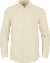 Button Down Linen Shirts for Men Casual Long Sleeve Regular Fit Cotton Beach Shirts with Pocket