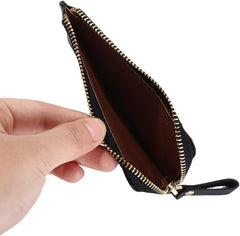 Minimalist Slim Zipper Wallet Business Card Bag, Small Leather Cash Coin Purse Zipper Wallet Card Holder(black)