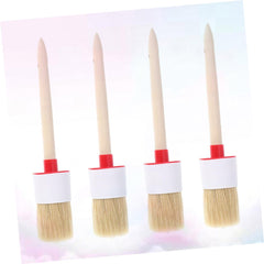 Toyvian 4pcs Round Bristle Brush Wooden Handle Oil Painting Brushes for BBQ and Art Projects Versatile for Gouache and Watercolor Painting