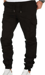 WUAI-Men Fashion Slim Fit Jogger Pants Drawstring Stretch Twill Cargo Athletic Workout Chino Utility Combat Pants with Pocket