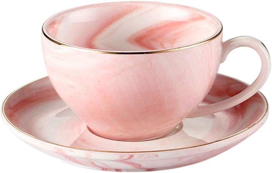 FUYU Gold Edge Marble Ceramic Espresso Coffee Cup and Saucer Set Tea Cup