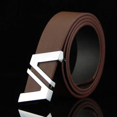 Mens Faux Leather Belts Dress Waist Belt With Removable Alloy Smooth Plaque Buckle Belt 33mm Width (Dark Blue)