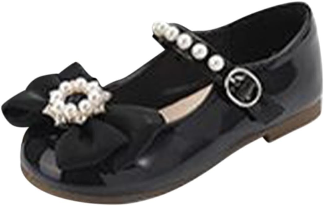 Girls Marry Jane Shoes Kids Flat Sole Faux Leather Dance Shoes Baby Pricess Buckle Comfy Bowknot Dress Shoes