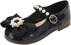 Girls Marry Jane Shoes Kids Flat Sole Faux Leather Dance Shoes Baby Pricess Buckle Comfy Bowknot Dress Shoes