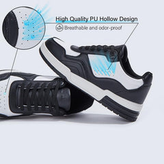 Niluber Women's Fashion Low Top Sneakers - White PU Leather Tennis Shoes-Lace Up Comfortable Casual Waking Shoes