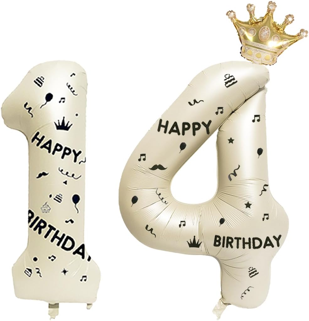 40 Inch White Foil Balloon Number 14,Crown 14th Birthday Party Decorative Balloons,Number Large Numbers Balloon 14,Girls Boys 14th Birthday Decoration Anniversary Wedding 14th Birthday Party Supplies