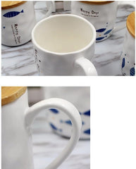 123Arts Japanese Cat Ceramics Coffee Mug Teacup with Lid and Spoon