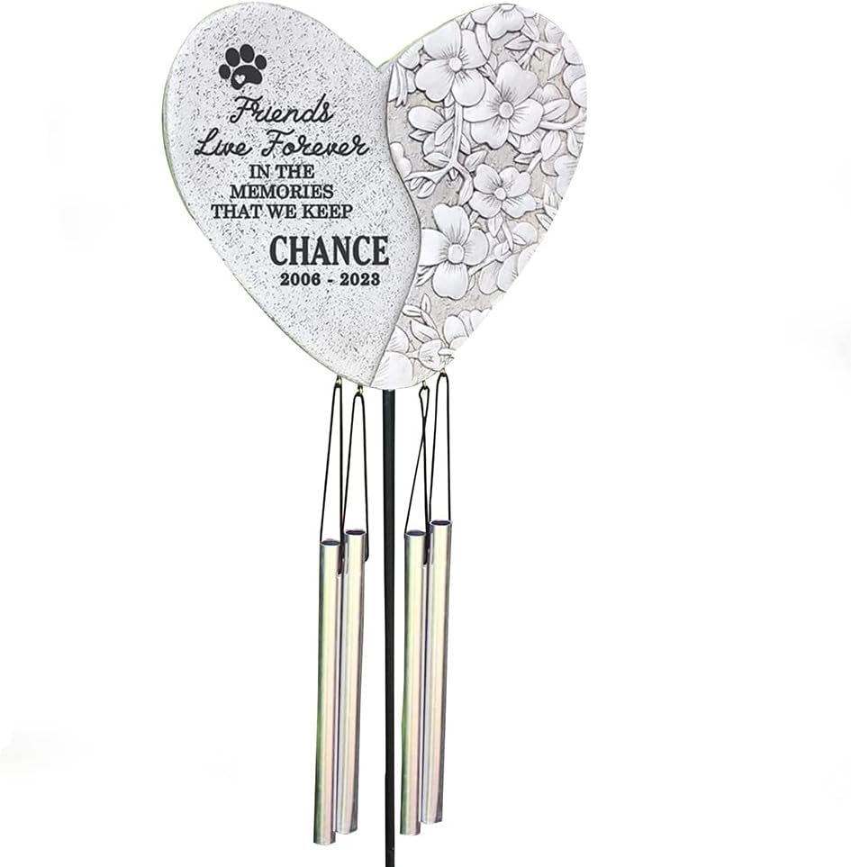 GiftsForYouNow Engraved in Loving Memory Personalized Pet Memorial Wind Chime with Stake, Pet Memorial Stone with Chimes, Dog Grave Marker