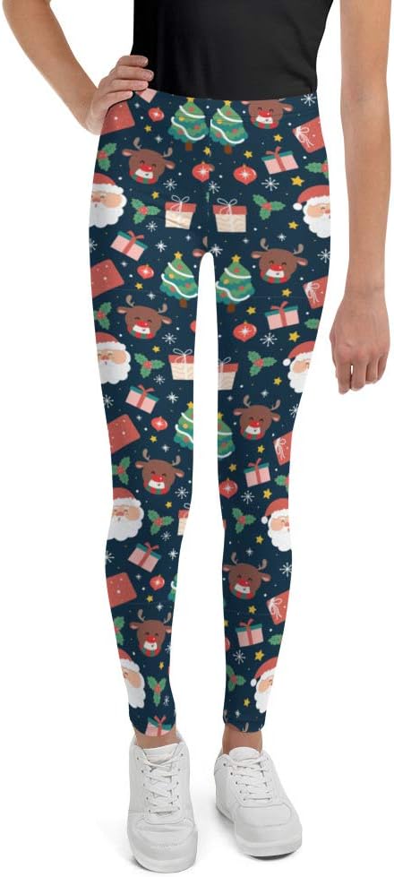 STARCOVE Santa Pattern Girls Leggings (8-20), Christmas Claus Holiday Youth Teen Cute Printed Kids Yoga Pants Graphic Tights