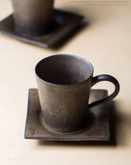 123Arts Ceramic Retro Rust Style Coffee Mug Teacup Set with Saucer,120ml