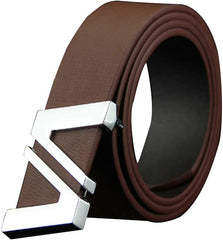 Mens Faux Leather Belts Dress Waist Belt With Removable Alloy Smooth Plaque Buckle Belt 33mm Width (Dark Blue)