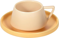 Koythin Ceramic Coffee Mug with Saucer Set, Cute Creative V-shaped Handle Cup Saucer for Office and Home, Dishwasher and Microwave Safe, 5.5 oz/160 ml for Latte Tea Milk (Apricot)