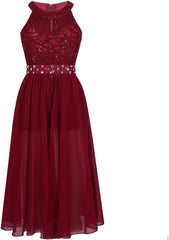 YEAHDOR Girls Floral Lace Shiny Dancewear Formal Dresses Maxi Romper Wedding Birthday Party Gown Dress