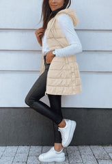 Veatzaer Women Long Vest Solid Color Sleeveless Hood Winter Puffer Vest Outwear