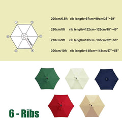 Sun Umbrella Replacement Canopy Cloth, Garden Patio Parasol Canopy Fabric Cover, Water Resistant Market Table Umbrella Replacement Top Canopy, 6 Arms(Topaz,2.5m/8ft)