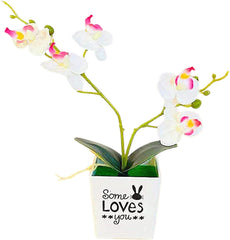 1 Set Fake Butterfly Orchid Flowers Potted Artificial Bonsai Decorative Realistic Faux Silk Flower Potted Plants for Party Wedding Home Decor - Purple