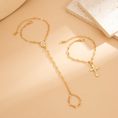 Stylish Gold Hand Chain Bracelet with Ring for Women Summer Jewelry