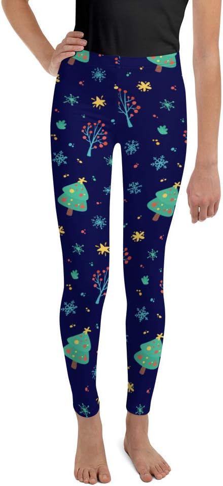 STARCOVE Christmas Tree Girls Leggings (8-20), Blue Youth Teen Cute Printed Kids Yoga Pants Graphic Fun Tights Gift Daughter