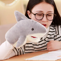 LUOZZY Cute Plush Shark Hand Puppet Shark Puppets Toys, Kids Hand Puppets Plush Shark Toys Soft Shark Gloves Figure, Gray
