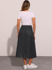 Allegra K Long Jean Skirts for Women's High Waisted Flap Pocket A-Line Vintage Denim Maxi Skirt