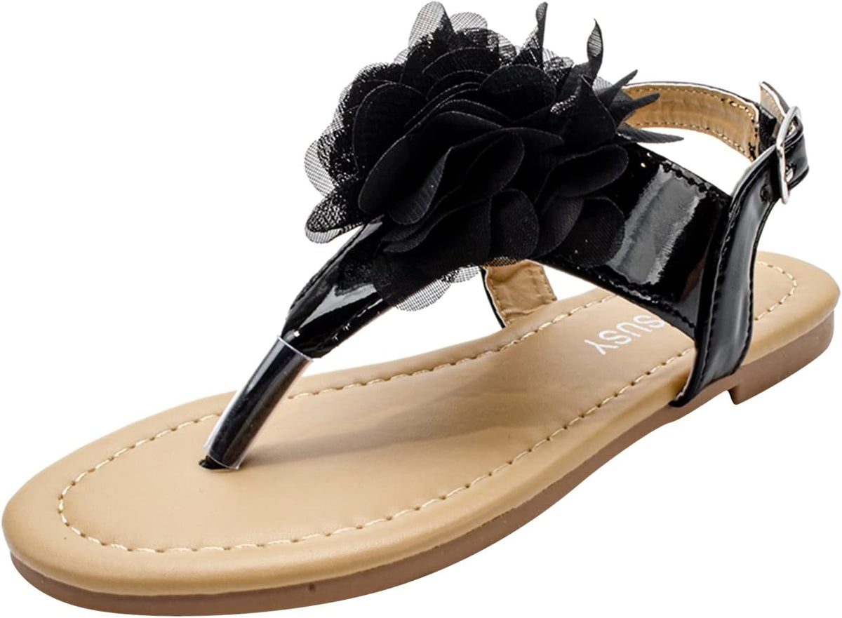 Girls Flat Bottomed Pin Toe Sandals Flower Beach Shoes Pin Toe Little Girls Sandals for Outer Wear Little Girl Slides (White, 3.5-4 Years Toddler)