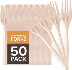 100% Eco Friendly Compostable Forks Disposable Forks Cornstarch Based 50 Large Disposable Utensils (6.7 in.) Durable and Heat Resistant Alternative to Plastic Forks Party Supplies