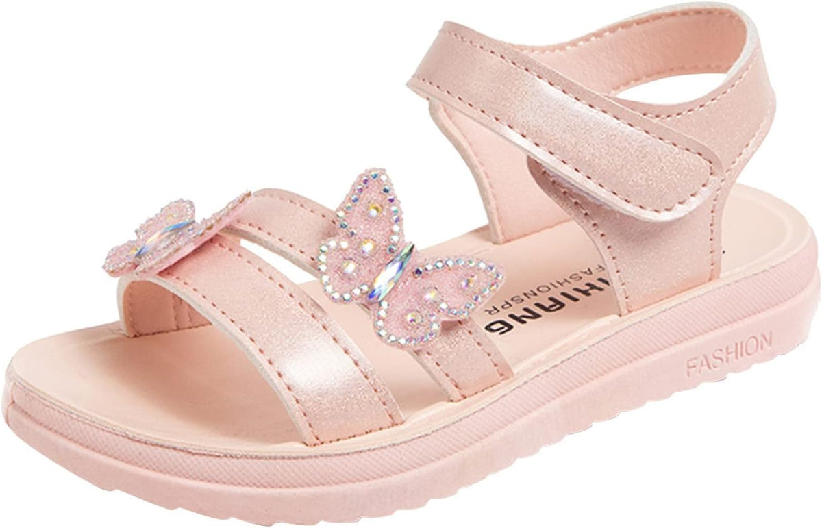 Sandals for Toddler Girls Children Shoes Summer Butterfly Sandals with Diamond Fashion Little Girl Soft Bottom Princess (White, 11 Little Child)