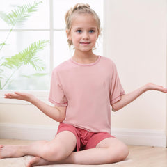 Kids Short Sleeve Pajama Set Viscose Boys Girls 2pcs Pj's Sleepwear Set for 2-14 Years