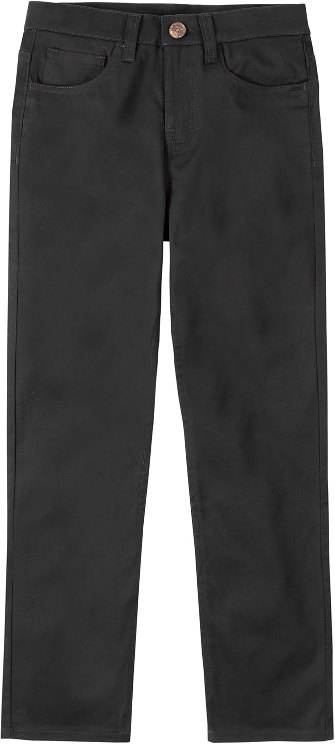 Nautica Boys' School Uniform Twill Chino Khaki Pants, Flat Front, Comfortable Waistband with Zip Closure & Stretch