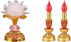 7 Colorful LED Lotus Buddhist Lamp - White + Led Retro Chinese Candle lamp 1 Pair