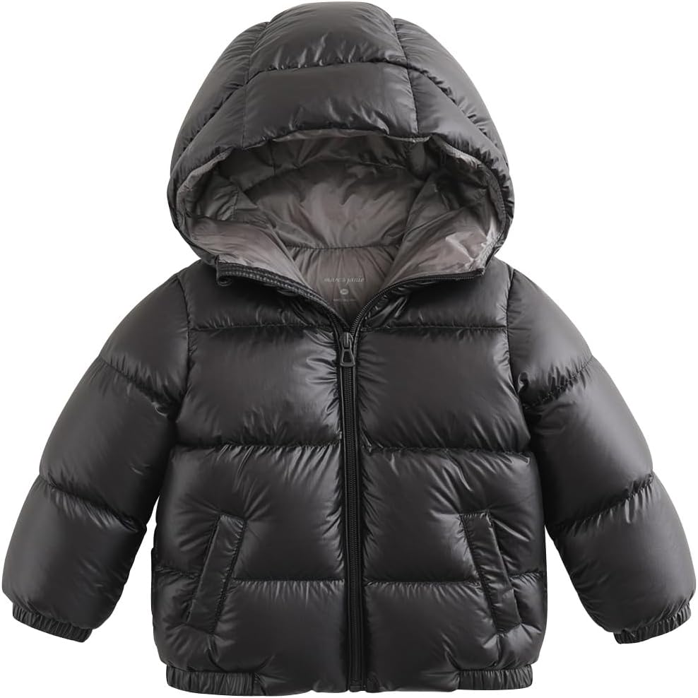 marc & janie Boys Girls Long Sleeve Hooded Down Jacket Solid Zipper Outerwear Ultralight Warm Tops 213682