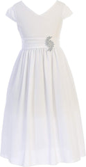 Flower Girl Dress Chiffon Rhinestone Pin V Neck Light Weight Girl Dress Party Dress for Girl