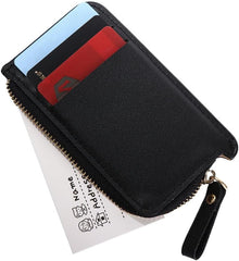 Minimalist Slim Zipper Wallet Business Card Bag, Small Leather Cash Coin Purse Zipper Wallet Card Holder(black)