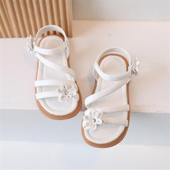 Kids Girls Elegant Dress Sandals Casual Open Toe Flower Design LightWeight Adjustable Straps Summer Little Child Sandals