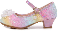 Girls Dress Flat Toddler Princess Glitter Flower Big Kids Shoes Mary Jane Low Heels for Party Wedding Flat