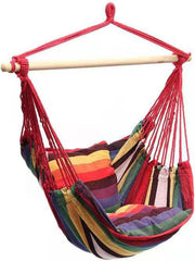 Colorful Stripe Hammock Chair Hanging Swing, Sturdy Cotton Hammock Swing, Side Pocket Tassel Chair for Yard, Bedroom, Patio, Porch
