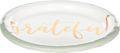 Unique Industries Pastel Thanksgiving Grateful Foil Stamping Round Dessert Paper Plates - 7" (8 Ct) | Elegant & Disposable Paper Plates - Ideal for Holiday Celebrations & Gatherings, Gray, White, Gold