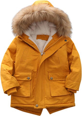 sfdgfhyf Water-proof Fleece Hooded Quilted Boy's Thick Lined Jacket Winter Winter Pu-ffer Girls Outerwear Kids Clothes